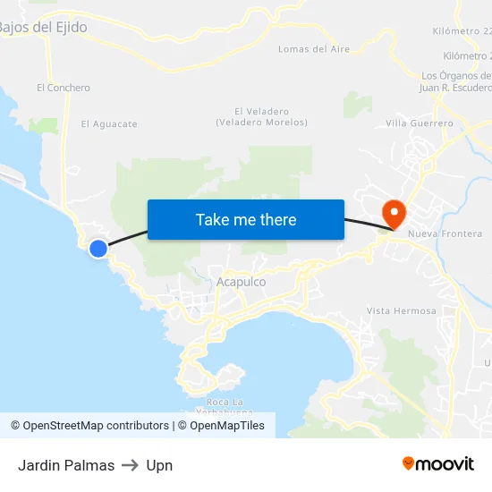 Jardin Palmas to Upn map