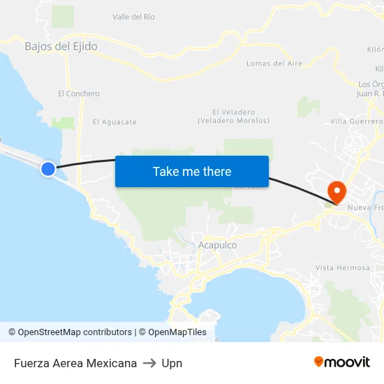 Fuerza Aerea Mexicana to Upn map
