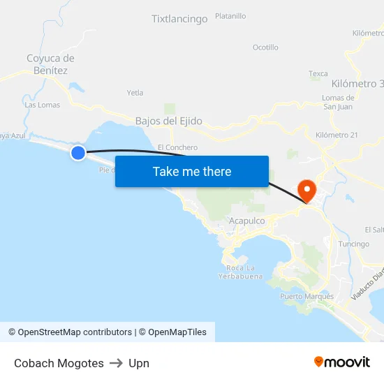 Cobach Mogotes to Upn map