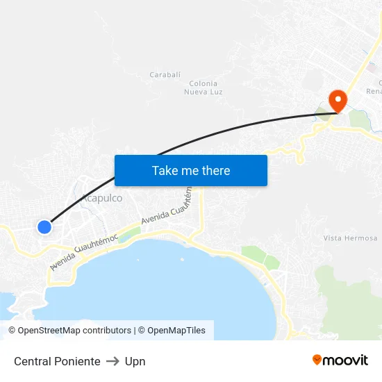 Central Poniente to Upn map