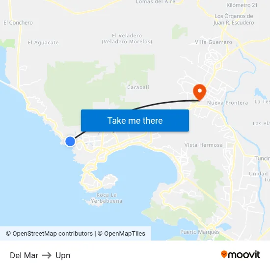 Del Mar to Upn map