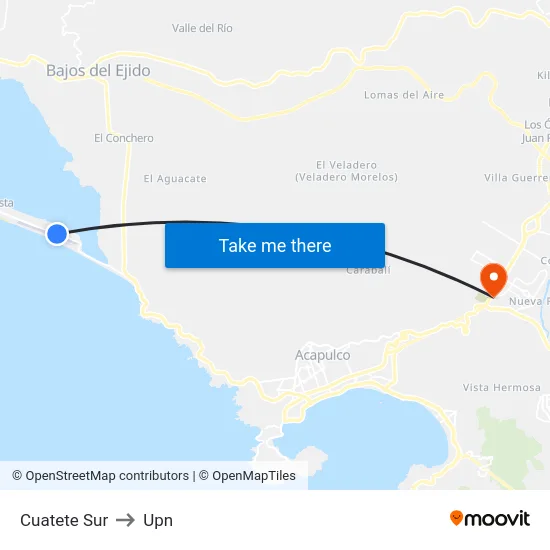 Cuatete Sur to Upn map