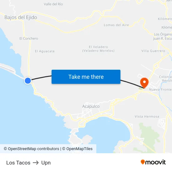 Los Tacos to Upn map