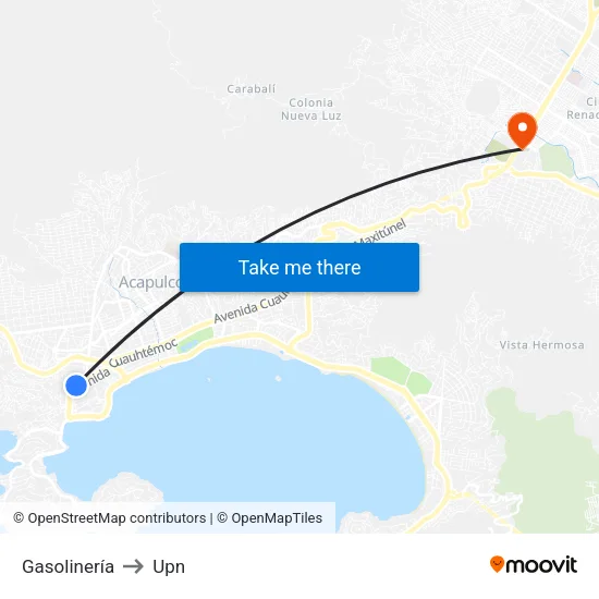 Gasolinería to Upn map