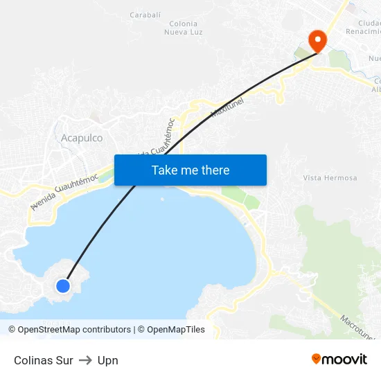 Colinas Sur to Upn map