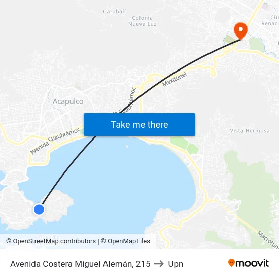 Avenida Costera Miguel Alemán, 215 to Upn map