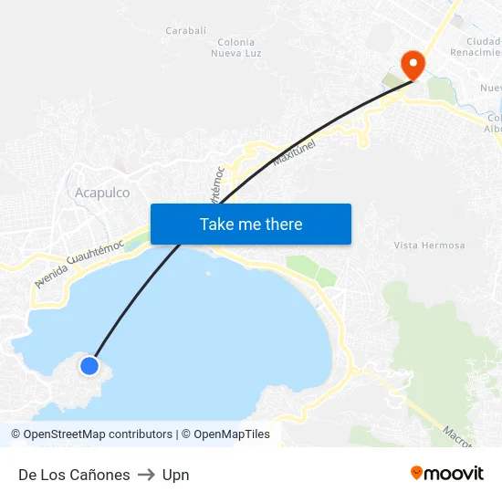 De Los Cañones to Upn map