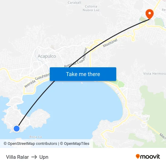 Villa Ralar to Upn map