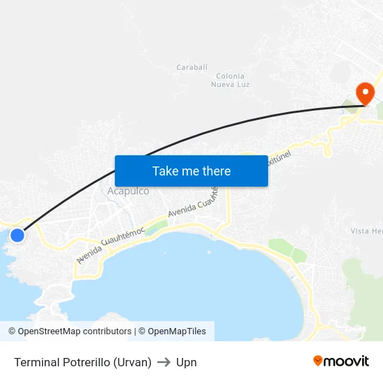 Terminal Potrerillo (Urvan) to Upn map