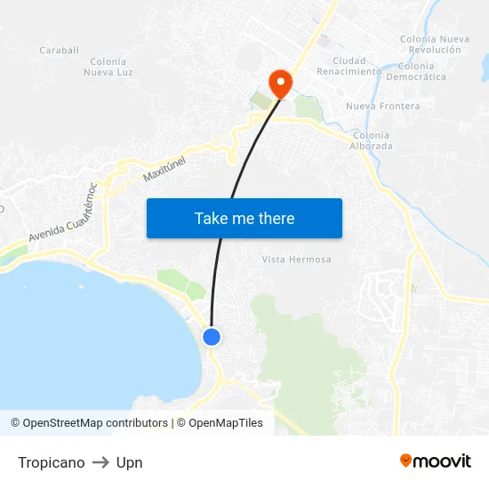 Tropicano to Upn map