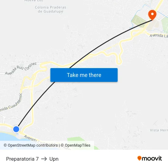 Preparatoria 7 to Upn map