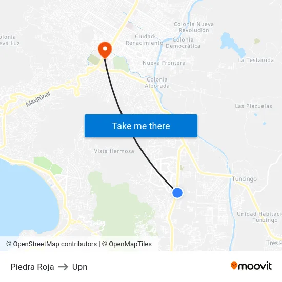 Piedra Roja to Upn map