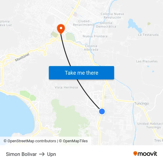 Simon Bolivar to Upn map