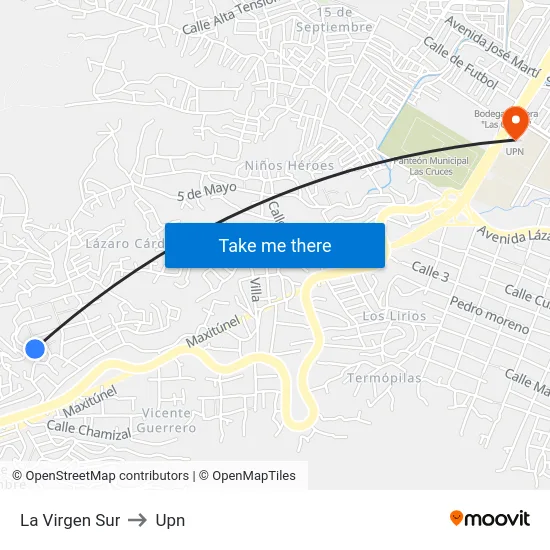 La Virgen Sur to Upn map