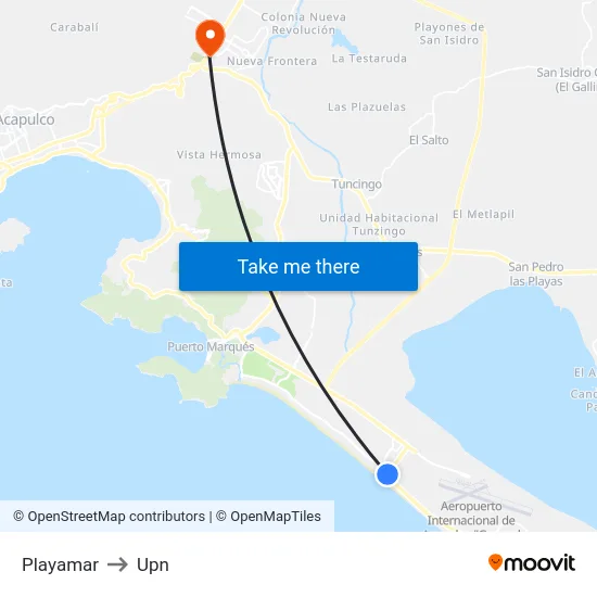 Playamar to Upn map