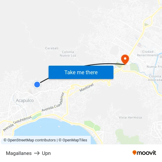 Magallanes to Upn map