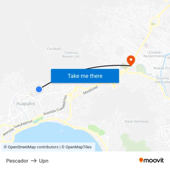 Pescador to Upn map