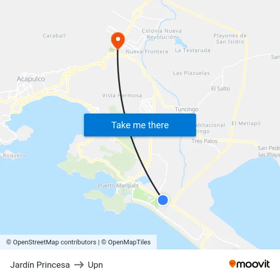 Jardín Princesa to Upn map