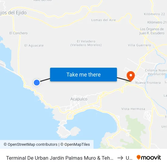 Terminal De Urban Jardín Palmas Muro & Tehuacán to Upn map