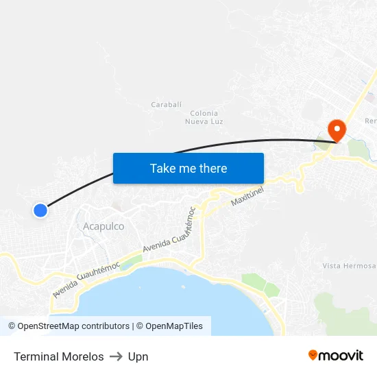 Terminal Morelos to Upn map