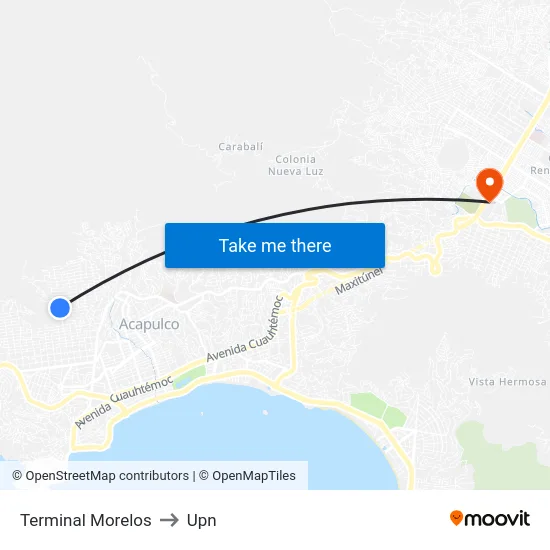 Terminal Morelos to Upn map