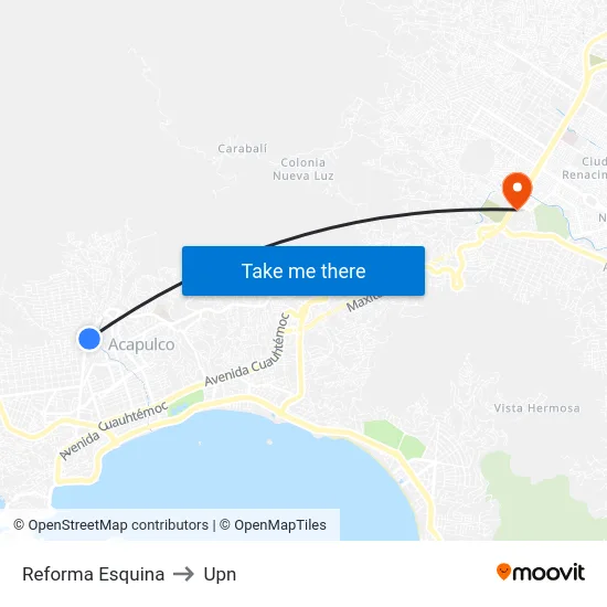 Reforma Esquina to Upn map