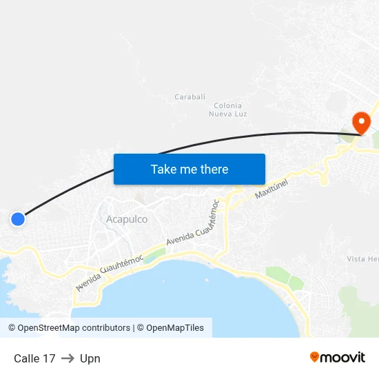 Calle 17 to Upn map