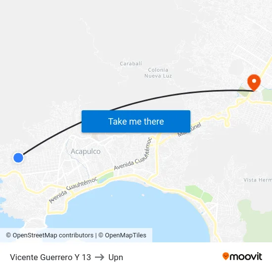 Vicente Guerrero Y 13 to Upn map