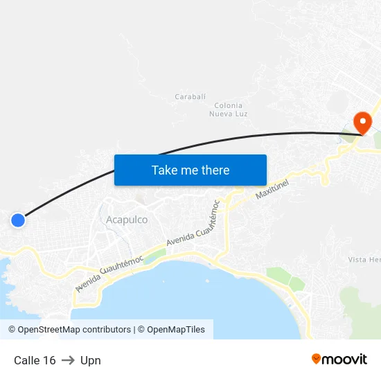 Calle 16 to Upn map