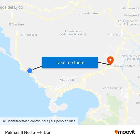 Palmas II Norte to Upn map