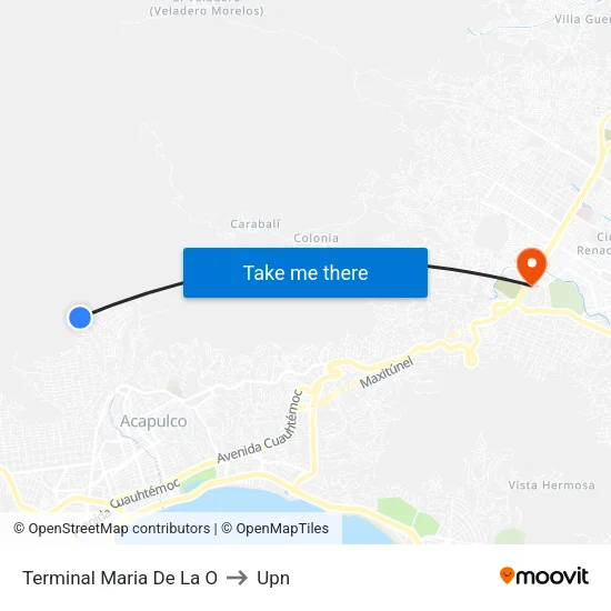 Terminal Maria De La O to Upn map