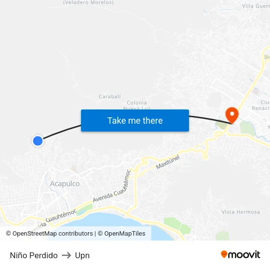 Niño Perdido to Upn map