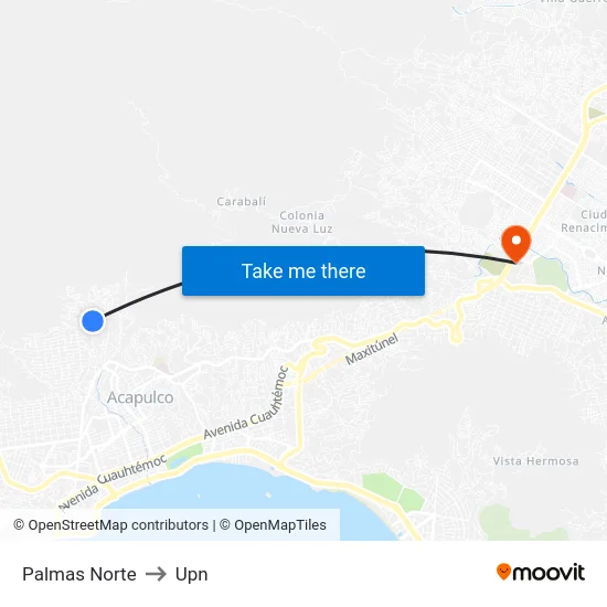 Palmas Norte to Upn map