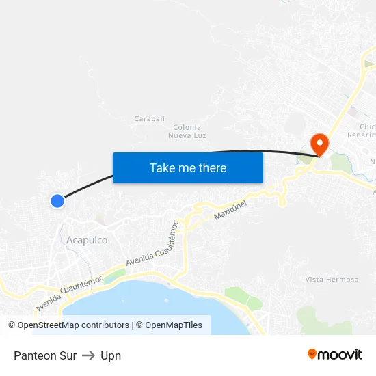 Panteon Sur to Upn map