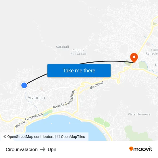 Circunvalación to Upn map