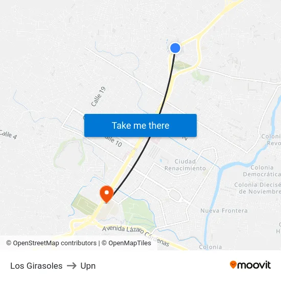 Los Girasoles to Upn map