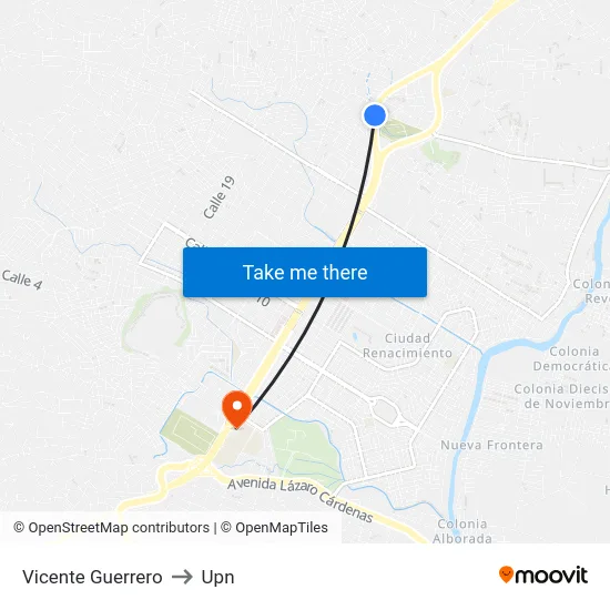 Vicente Guerrero to Upn map