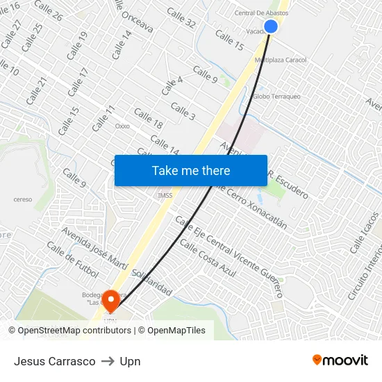 Jesus Carrasco to Upn map