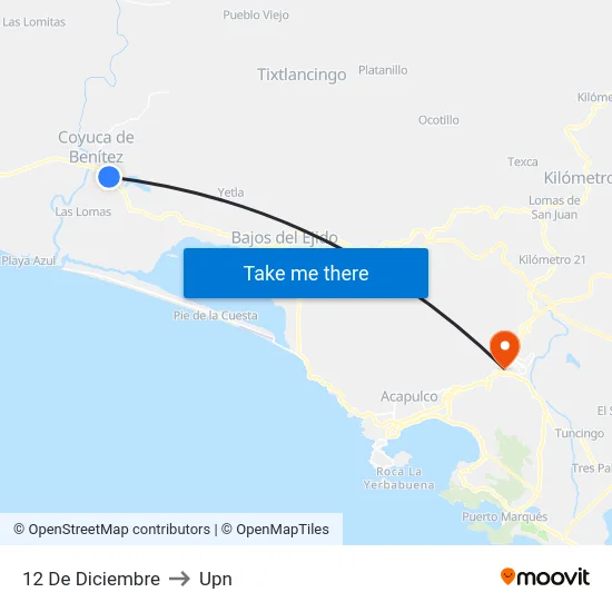 12 De Diciembre to Upn map