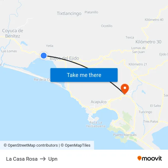 La Casa Rosa to Upn map