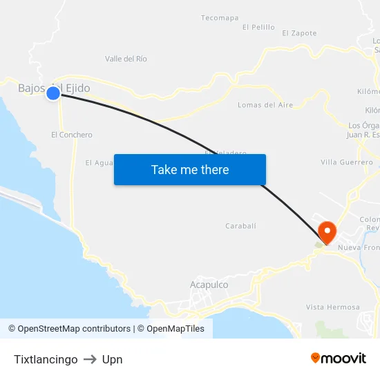 Tixtlancingo to Upn map