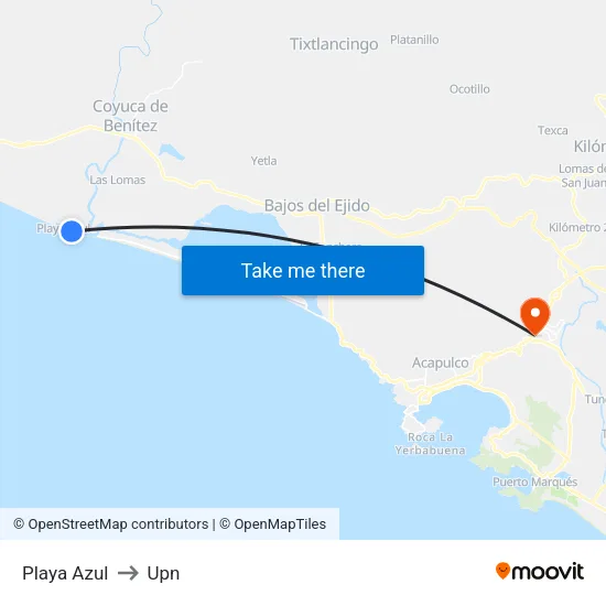 Playa Azul to Upn map