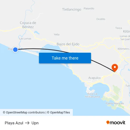 Playa Azul to Upn map