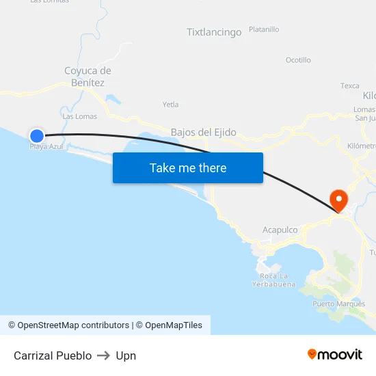 Carrizal Pueblo to Upn map
