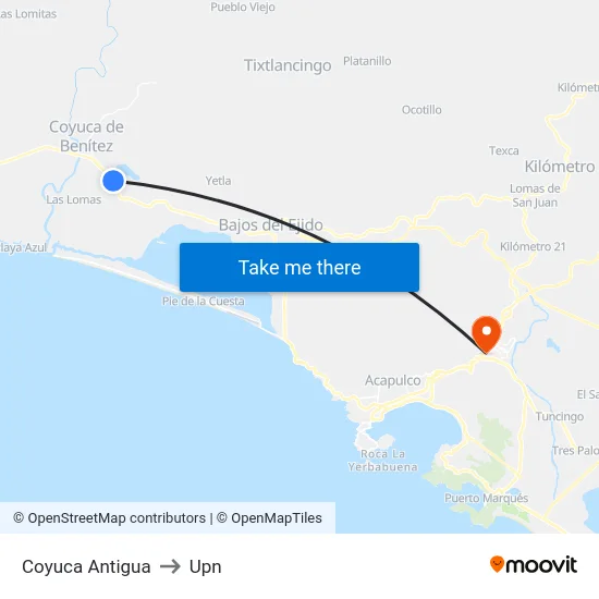 Coyuca Antigua to Upn map