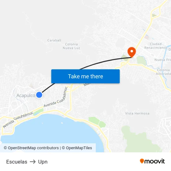 Escuelas to Upn map