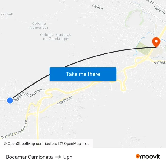 Bocamar Camioneta to Upn map