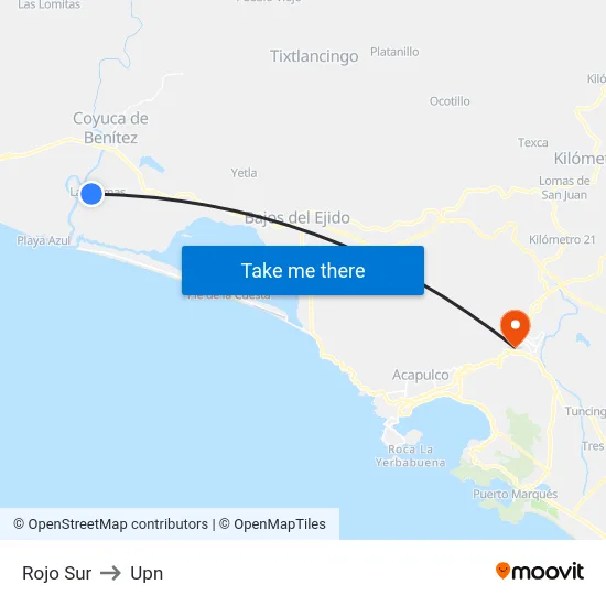 Rojo Sur to Upn map