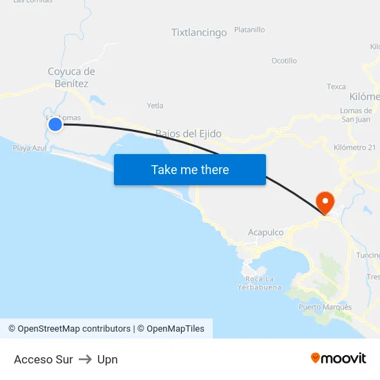 Acceso Sur to Upn map