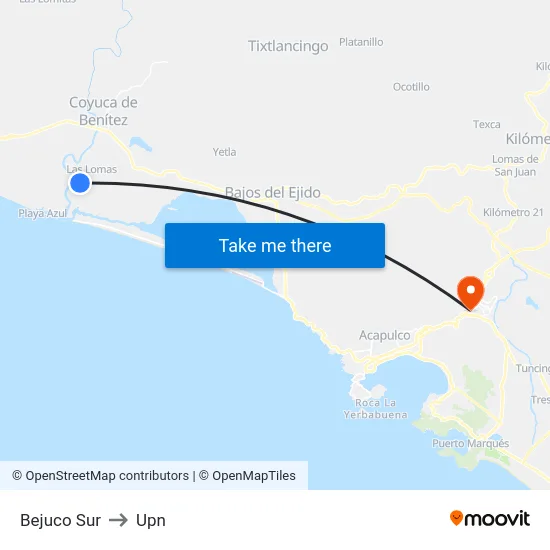 Bejuco Sur to Upn map